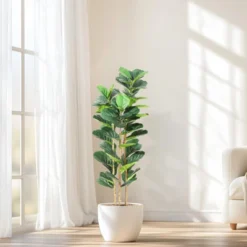 5 FT Faux Fiddle Leaf Fig Tree With White Tall Planter, Faux Trees With Artificial Plants 56 Fiddle Leaves Greenery -Artificial Flowers Sale GUEST 04fff1e4 9c16 462b bc5e 83a5d48c60c8