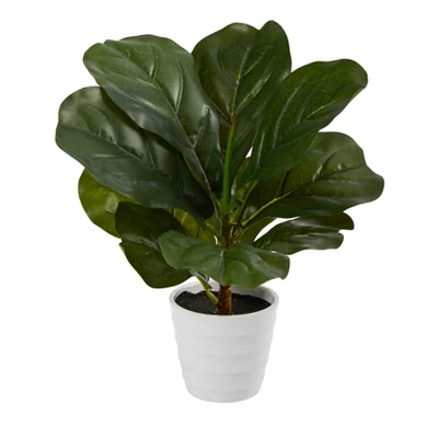 Nearly Natural 11-in Fiddle Leaf Artificial Plant In White Planter (Real Touch) 6 Nearly Natural 11-in Fiddle Leaf Artificial Plant In White Planter (Real Touch) - Image 4