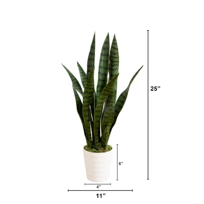 Nearly Natural 2-ft UV Resistant Artificial Sansevieria Snake Plant In White Decorative Planter (Indoor/Outdoor) 3 Nearly Natural 2-ft UV Resistant Artificial Sansevieria Snake Plant In White Decorative Planter (Indoor/Outdoor)