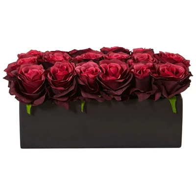 Nearly Natural 6-in Dozen Silk Roses In Ceramic Rectangular Planter 3 Nearly Natural 6-in Dozen Silk Roses In Ceramic Rectangular Planter