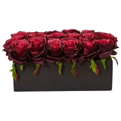 Nearly Natural 6-in Dozen Silk Roses In Ceramic Rectangular Planter 6 Nearly Natural 6-in Dozen Silk Roses In Ceramic Rectangular Planter - Image 4