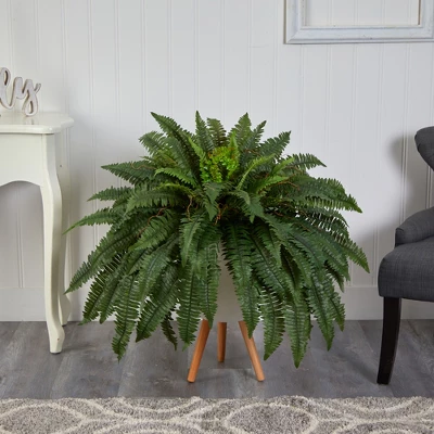 Nearly Natural 2.5-ft Boston Fern Artificial Plant In White Planter With Legs 4 Nearly Natural 2.5-ft Boston Fern Artificial Plant In White Planter With Legs - Image 2