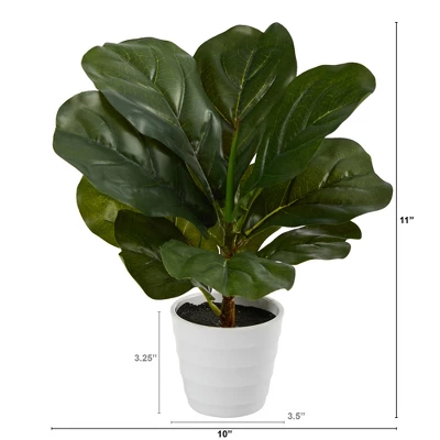 Nearly Natural 11-in Fiddle Leaf Artificial Plant In White Planter (Real Touch) 3 Nearly Natural 11-in Fiddle Leaf Artificial Plant In White Planter (Real Touch)