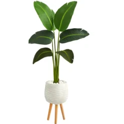 Nearly Natural 5-ft Travelers Palm Artificial Plant In White Planter With Stand (Real Touch) -Artificial Flowers Sale GUEST 343926f4 14cb 4177 9abb e3ed29511799