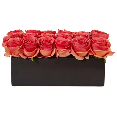 Nearly Natural 6-in Dozen Silk Roses In Ceramic Rectangular Planter 7 Nearly Natural 6-in Dozen Silk Roses In Ceramic Rectangular Planter - Image 5