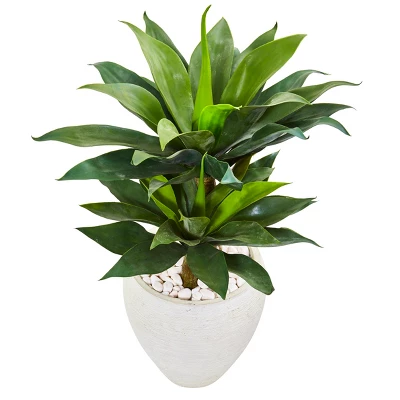 Nearly Natural 33-in Double Agave Succulent Artificial Plant In White Planter 3 Nearly Natural 33-in Double Agave Succulent Artificial Plant In White Planter