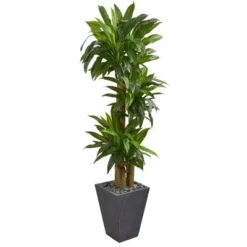 Nearly Natural 5.5-ft Cornstalk Dracaena Artificial Plant In Slate Planter (Real Touch)