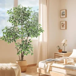 6ft Artificial Ficus Tree,Tall Faux Floor Plant With White Tall Planter White-Edged Leaves,Faux Greenery Tree For Garden Decor -Artificial Flowers Sale GUEST 6ba02257 99a4 4bb3 b948 58f101519969