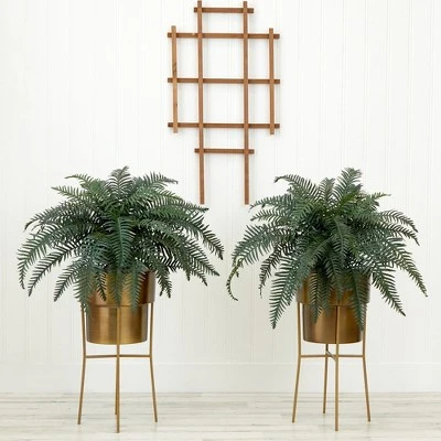 Nearly Natural 34-in Artificial River Fern Plant In Metal Planter With Stand DIY KIT (Set Of 2) 4 Nearly Natural 34-in Artificial River Fern Plant In Metal Planter With Stand DIY KIT (Set Of 2) - Image 2