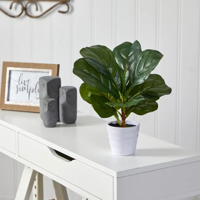 Nearly Natural 11-in Fiddle Leaf Artificial Plant In White Planter (Real Touch) 4 Nearly Natural 11-in Fiddle Leaf Artificial Plant In White Planter (Real Touch) - Image 2
