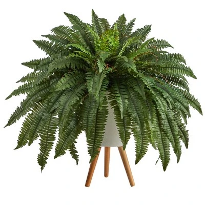 Nearly Natural 2.5-ft Boston Fern Artificial Plant In White Planter With Legs 6 Nearly Natural 2.5-ft Boston Fern Artificial Plant In White Planter With Legs - Image 4