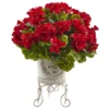 Geranium Artificial Plant With Metal Planter Red - Nearly Natural