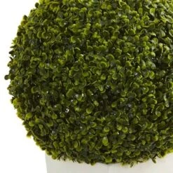 28" Boxwood Topiary Ball Artificial Plant In White Tower Planter - Nearly Natural: Faux Greenery, Mid-Century Decor