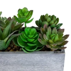 Northlight 12" Mixed Succulent Artificial Plants In Wooden Planter - Green/Gray -Artificial Flowers Sale GUEST 8bb1c30e fa0a 4bdc a76f c10e407b13ea