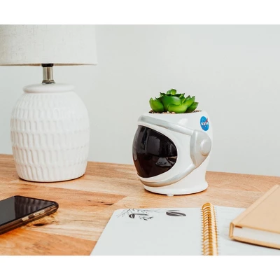 Silver Buffalo NASA Space Helmet 6-Inch Ceramic Planter With Artificial Succulent 4 Silver Buffalo NASA Space Helmet 6-Inch Ceramic Planter With Artificial Succulent - Image 2