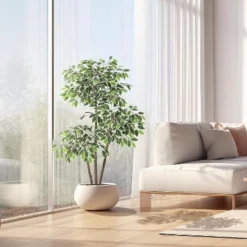 Artificial Ficus Tree, Tall Faux Plant With White Tall Planter, Faux Greenery Tree With Natural Trunks & White-Edged Leaves For Home Decor -Artificial Flowers Sale GUEST ae43a029 0794 4bfb ae5e 75a238fe0c2f