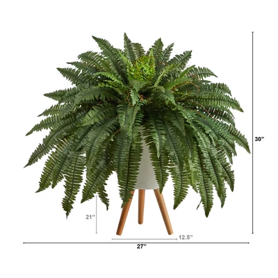Nearly Natural 2.5-ft Boston Fern Artificial Plant In White Planter With Legs 3 Nearly Natural 2.5-ft Boston Fern Artificial Plant In White Planter With Legs