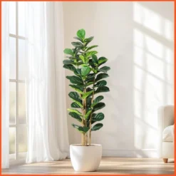 5 FT Faux Fiddle Leaf Fig Tree With White Tall Planter, Faux Trees With Artificial Plants 56 Fiddle Leaves Greenery -Artificial Flowers Sale GUEST b5a7a053 13c9 4c1c 86e5 7a7d494a85a2