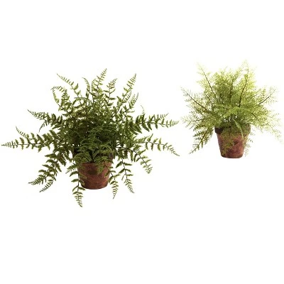 Nearly Natural Fern With Decorative Planter (Set Of 2) 3 Nearly Natural Fern With Decorative Planter (Set Of 2)