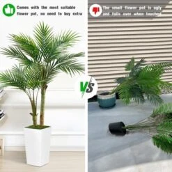 5ft Artificial Palm Tree In White Planter Faux Tropical Plant For Indoor Outdoor Office House Decor With 2 Trunks
