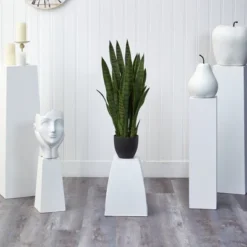Nearly Natural 35-in Artificial Sansevieria Snake With Black Planter