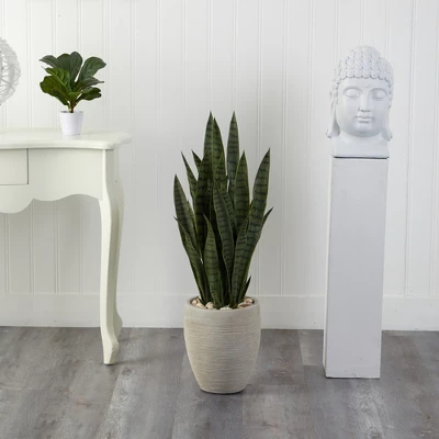 Nearly Natural 40-in Artificial Sansevieria Snake Plant In Sand Colored Planter 4 Nearly Natural 40-in Artificial Sansevieria Snake Plant In Sand Colored Planter - Image 2