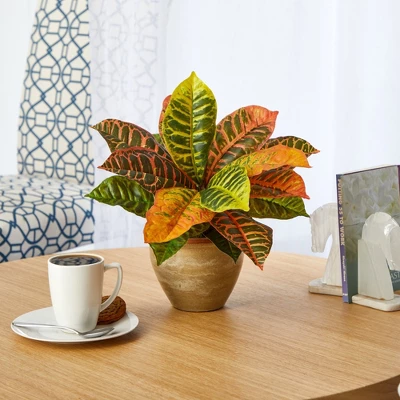 Nearly Natural 15-in Garden Croton Artificial Plant In Ceramic Planter (Real Touch) 4 Nearly Natural 15-in Garden Croton Artificial Plant In Ceramic Planter (Real Touch) - Image 2