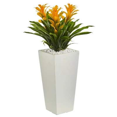 Nearly Natural Triple Bromeliad Artificial Plant In White Tower Planter, Red 4 Nearly Natural Triple Bromeliad Artificial Plant In White Tower Planter, Red - Image 2