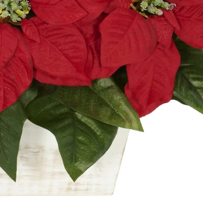 Poinsettia With White Wash Planter Silk Arrangement - Nearly Natural 4 Poinsettia With White Wash Planter Silk Arrangement - Nearly Natural - Image 2