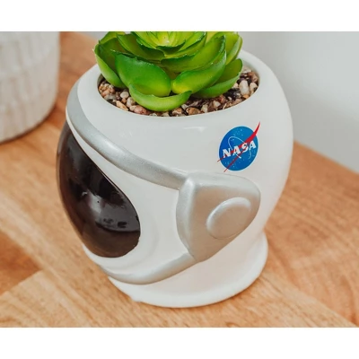 Silver Buffalo NASA Space Helmet 6-Inch Ceramic Planter With Artificial Succulent 5 Silver Buffalo NASA Space Helmet 6-Inch Ceramic Planter With Artificial Succulent - Image 3