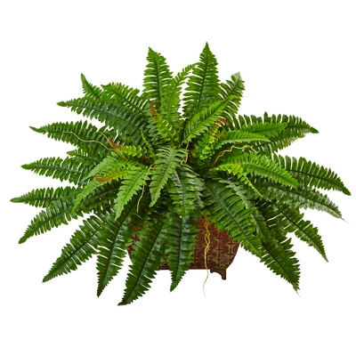 Nearly Natural Boston Fern In Metallic Planter 4 Nearly Natural Boston Fern In Metallic Planter - Image 2