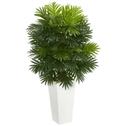Nearly Natural 40" Areca Palm Artificial Plant In White Tower Planter"