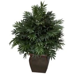 Nearly Natural 43-in Triple Bamboo Palm W/Decorative Planter Silk Plant