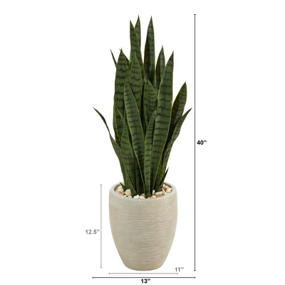 Nearly Natural 40-in Artificial Sansevieria Snake Plant In Sand Colored Planter 3 Nearly Natural 40-in Artificial Sansevieria Snake Plant In Sand Colored Planter