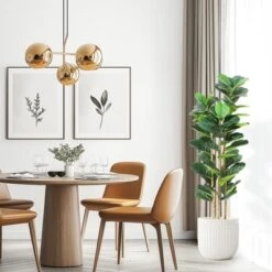 5 FT Faux Fiddle Leaf Fig Tree With White Tall Planter, Faux Trees With Artificial Plants 56 Fiddle Leaves Greenery -Artificial Flowers Sale GUEST f8e90861 f65f 4611 9859 43b16ec45d08