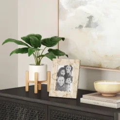 Artificial Leaf In Wood Planter - Threshold™: Lush Taro, White Stoneware Pot, Indoor Decor