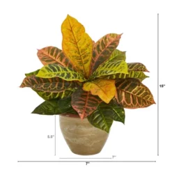 Nearly Natural 15-in Garden Croton Artificial Plant In Ceramic Planter (Real Touch)